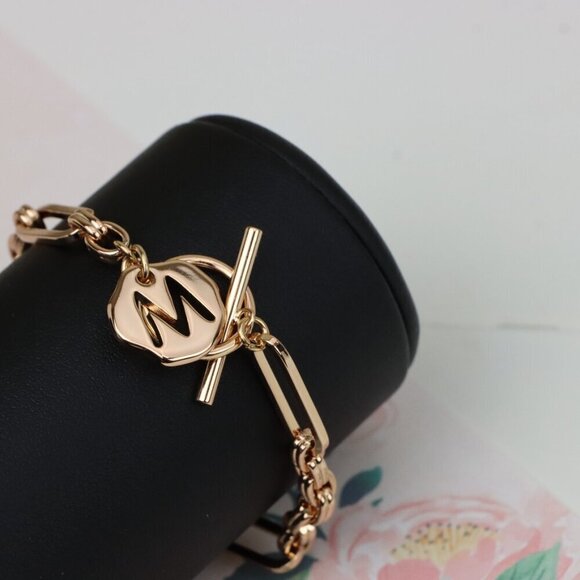 "Rose Gold Toggle Bracelet with M Charm and Chunky Link Chain, XPBL0893 - Picture 11 of 12